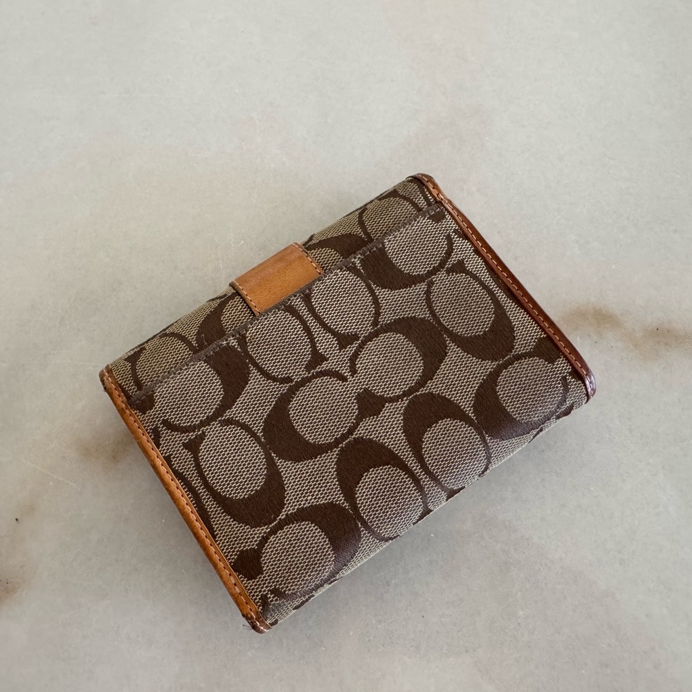 Vintage Coach Signature Brown and Tan Trifold Wallet - Picture 2 of 10